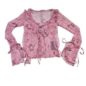 NWT Solado Sz S Pink Frilly Coquette Fairycore‎ Whimsical Tie Front Sheer Blouse